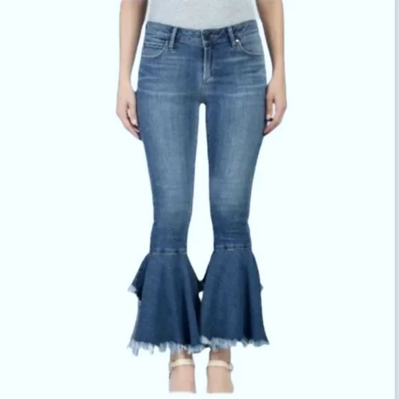Articles of Society Suzie Lucia Bohemian Step Crop Flare Blue Denim Jeans - Picture 1 of 16